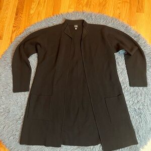 Eileen Fisher Black Long Sleeve Open Front Knit Wool Cardigan Size L